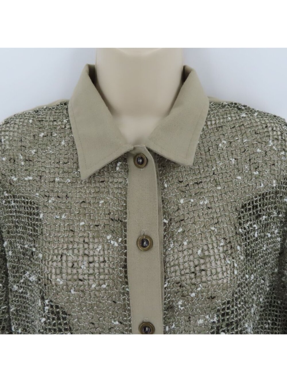 VTG Marshall Women 16 Green Sheer Mesh Collared Shirt Shorts 2 Piece Set Safari - Picture 3 of 16
